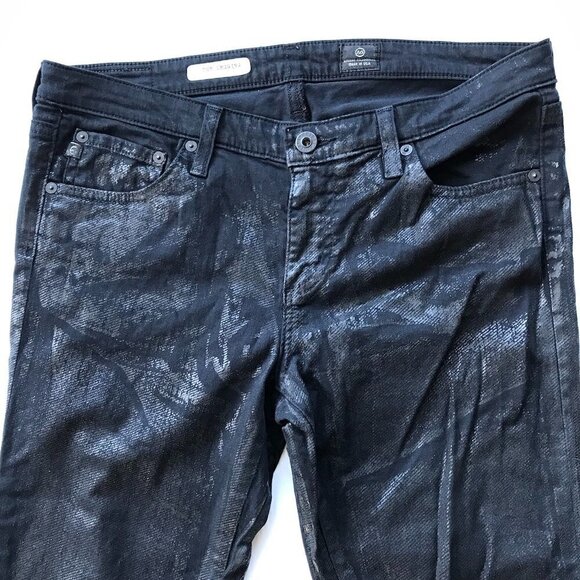 AG Unique LEGGING SUPER SKINNY Fit Black Coated Denim Jeans sz 30R - Picture 3 of 16